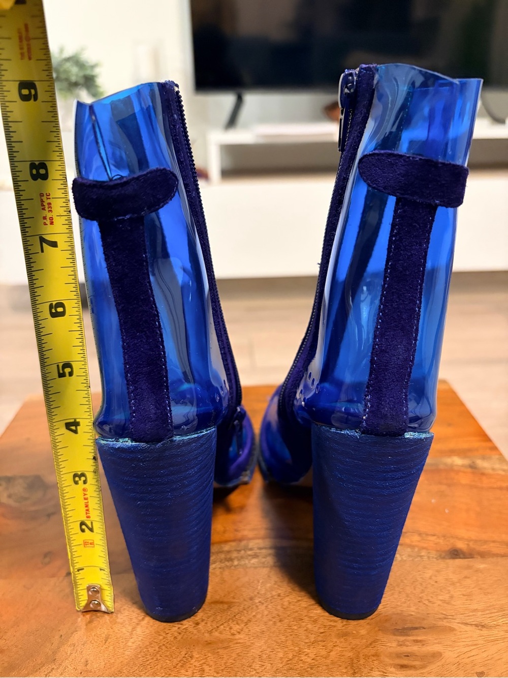 Jeffrey Campbell Blue Transparent Block Heel Ankle Boots - Picture 8 of 15